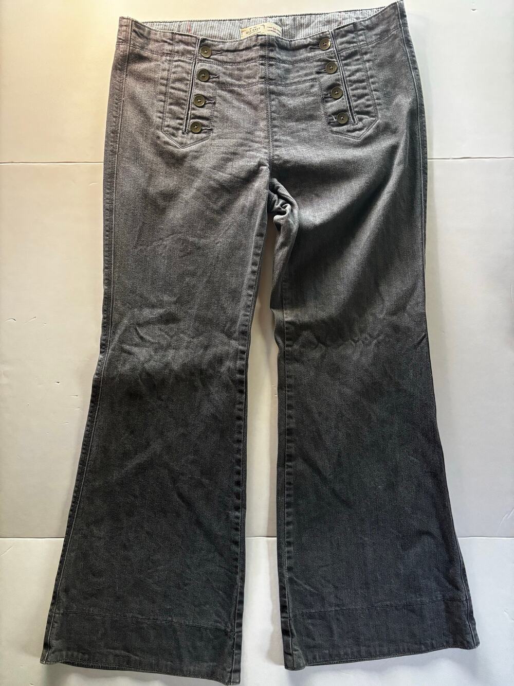 Old Navy Gray Denim Wide Leg Flare Jeans Button Front Pockets Womens Y2K Size L
